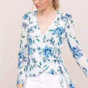Yumi Kim Floral Wrap Long Sleeve Blouse M